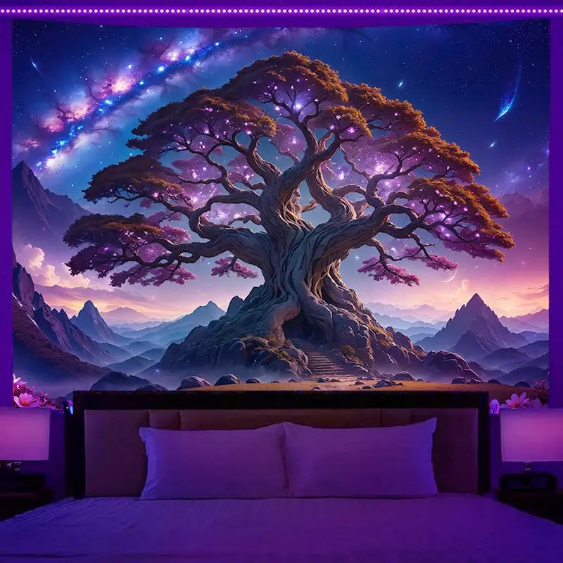 Fluorescent wall hanging fantasy starry sky planet city scenery tapestry art background cloth bedroom room home decoration June Wall Art