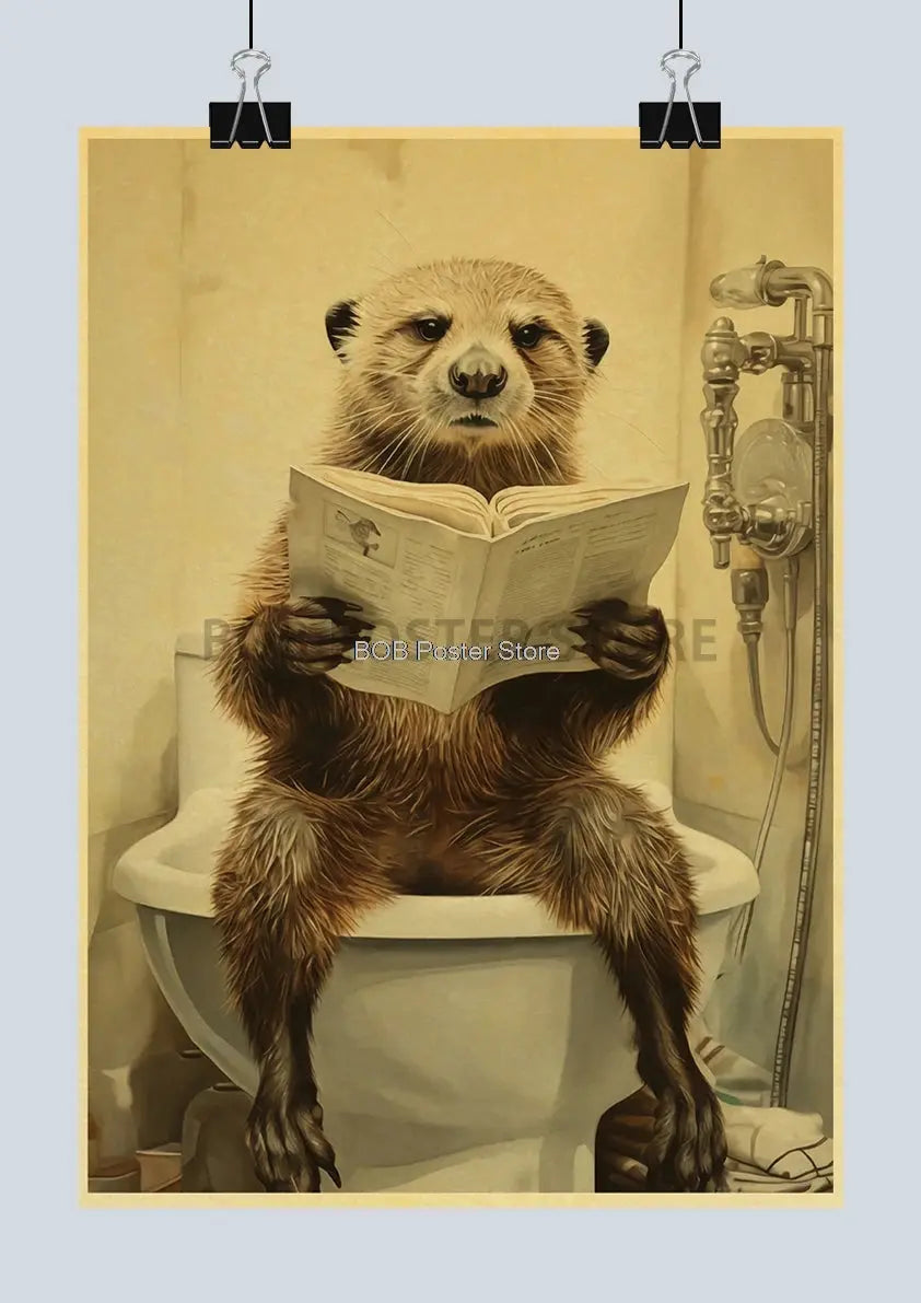 Animal Bathroom Toilet Funny Poster Kraft Paper Cat Dog Frog Art Home Decor Picture DIY Toilet Room Painting Wall Sticker Gift June Wall Art