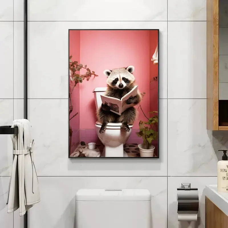 Chimpanzee Elephant Panda Animal Posters Print Funny Art Wall Picture Canvas Painting for Bathroom Toilet Room Home Decor Gift June Wall Art