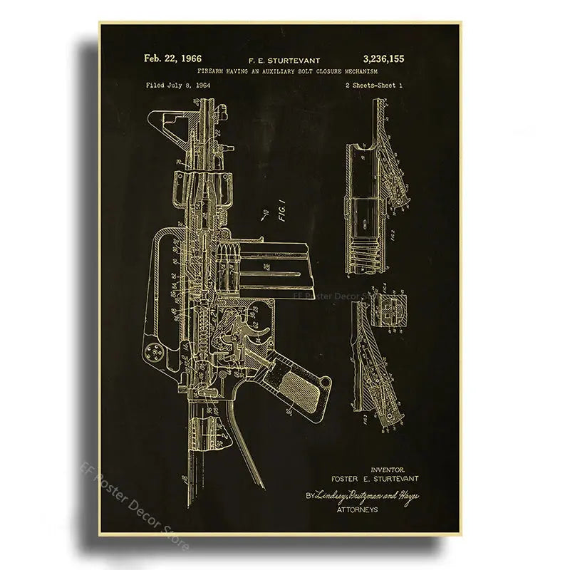 Gun Studies Posters Pistol/Rifle/Revolver Poster Home Room Club Decor Aesthetic Painting Handgun Vintage Prints Art Wall Picture June Wall Art