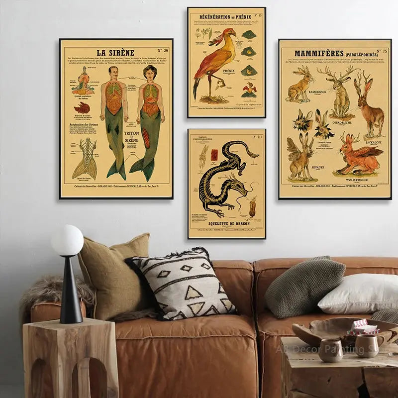 Anatomy of Mermaid Poster Bird Curious Creatures Kraft Paper Prints Vintage Home Room Cafe Bar Art Wall Decor Aesthetic Painting June Wall Art