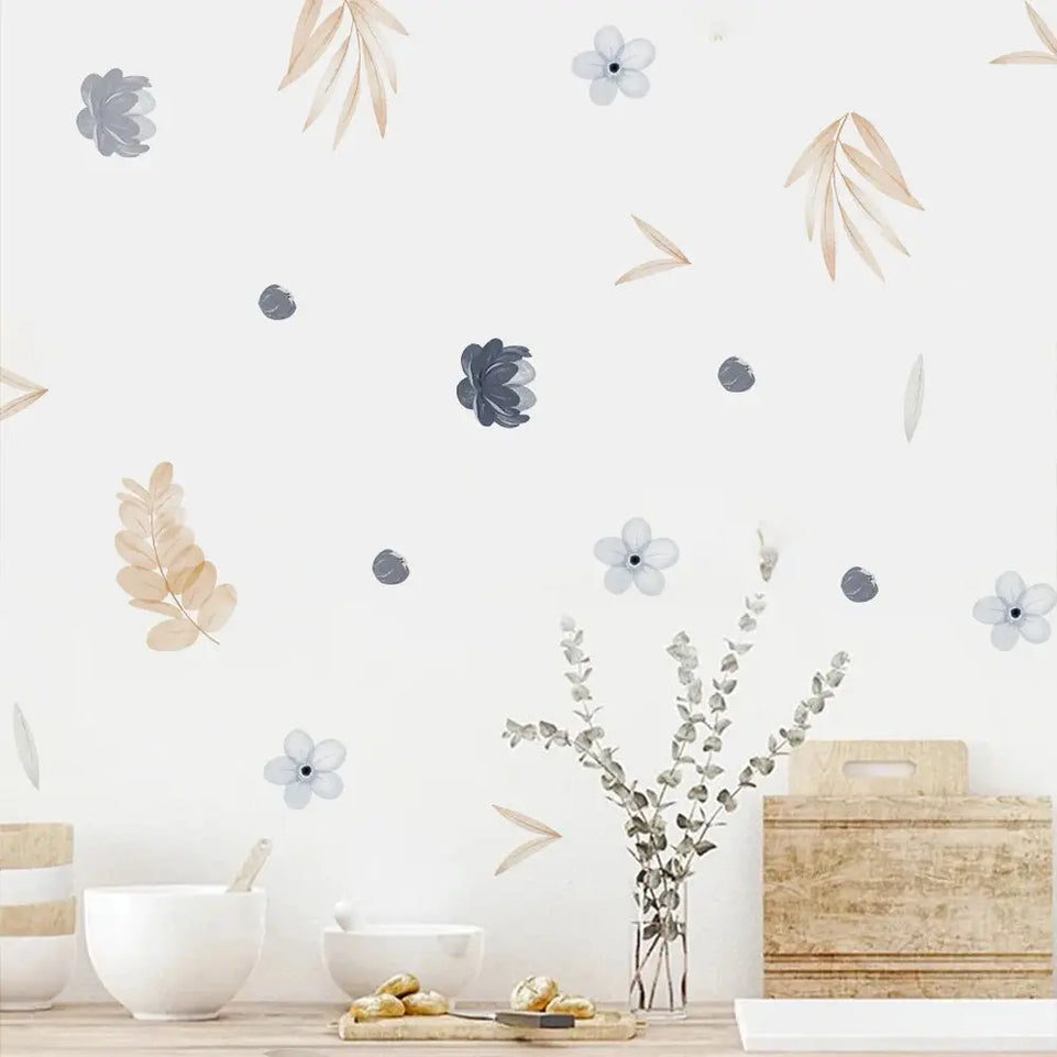 Boho Leaves Botanical DIY Wall Decals Art Mural Vinyl Wall Stickers for Nursery Kids Room Baby Girls Bedroom Home Decoration June Wall Art