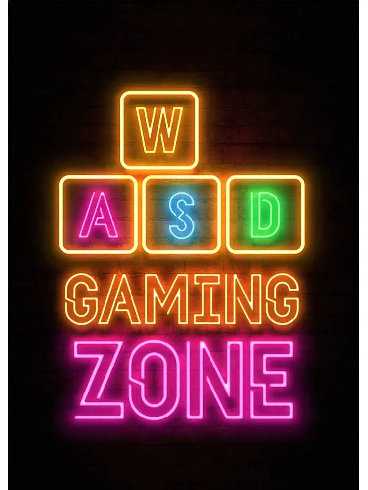 Neon Art Happy Gaming Zone Games Room Poster Print Canvas Painting Gamer Office Wall Art For Boy Bedroom Home Decor No LED June Wall Art