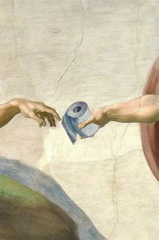 Retro Hand of God and Adam Funny Toilet Paper Picture Canvas Painting Poster For Wash Room Bathroom Living Wall Art Home Decor June Wall Art
