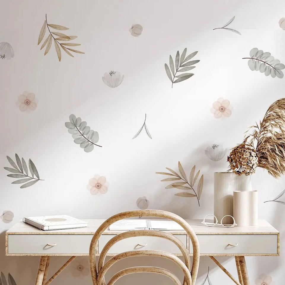 Boho Leaves Botanical DIY Wall Decals Art Mural Vinyl Wall Stickers for Nursery Kids Room Baby Girls Bedroom Home Decoration June Wall Art