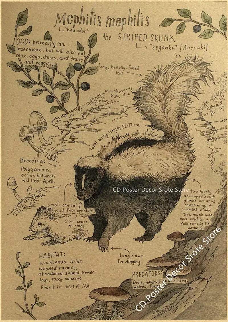 Natural Study Red Fox/Dragon/Elephant/Phoenix/Thestral/Wolf/Hare Poster Prints Kraft Paper Vintage Home Room Decor Wall Painting June Wall Art