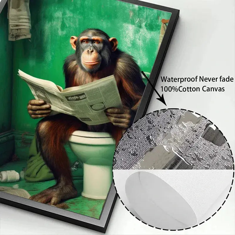 Chimpanzee Elephant Panda Animal Posters Print Funny Art Wall Picture Canvas Painting for Bathroom Toilet Room Home Decor Gift June Wall Art
