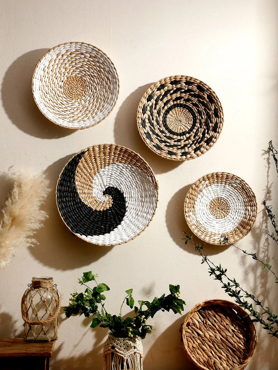 Seagrass Wall Hanging Decor Wall Basket Boho Home Decoration Handmade Natural Wall Art for Kitchen Bedroom Living Room Ornament June Wall Art