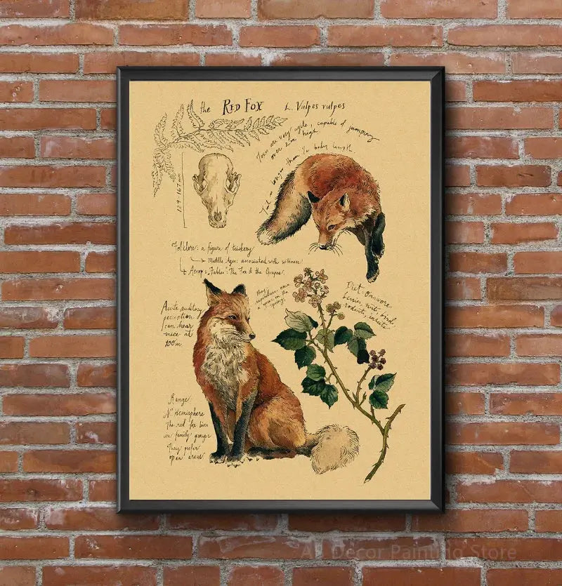 Retro Dragon//Fox/Dog/Wolf/Bird/Bear Posters Prints Nostalgic Animal Natural Study Vintage Home Room Art Wall Decor Painting June Wall Art