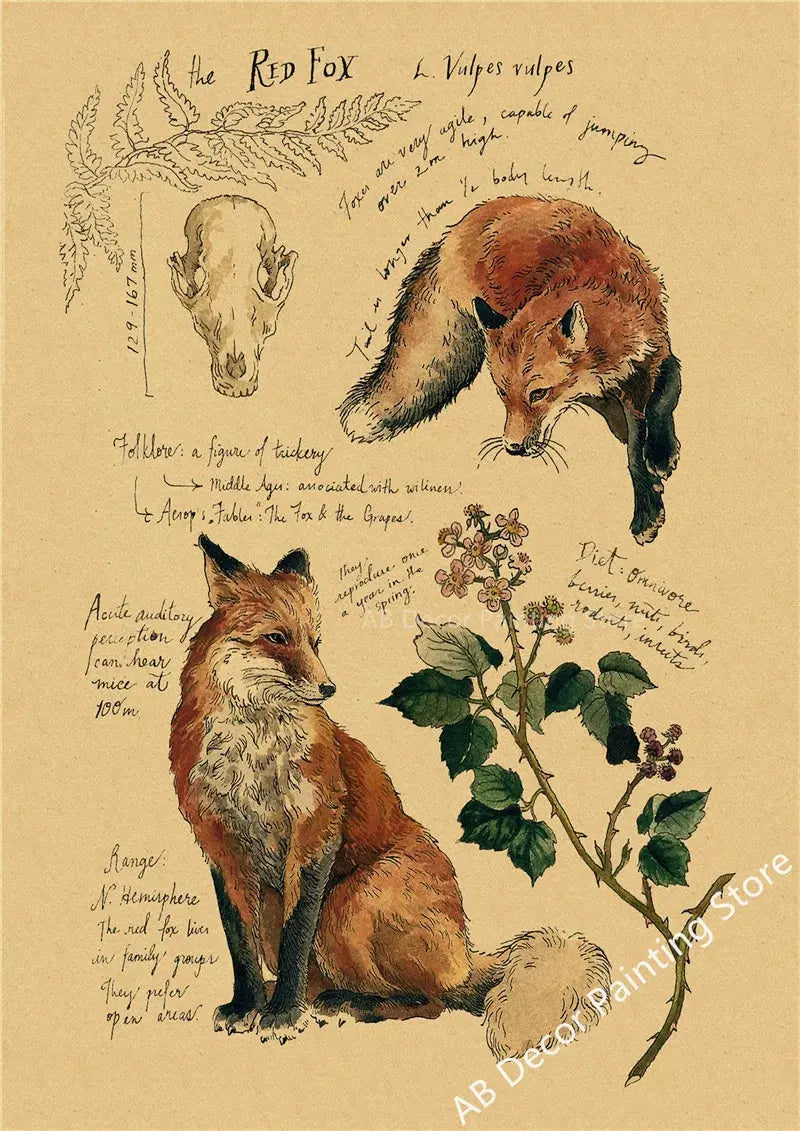 Retro Dragon//Fox/Dog/Wolf/Bird/Bear Posters Prints Nostalgic Animal Natural Study Vintage Home Room Art Wall Decor Painting June Wall Art