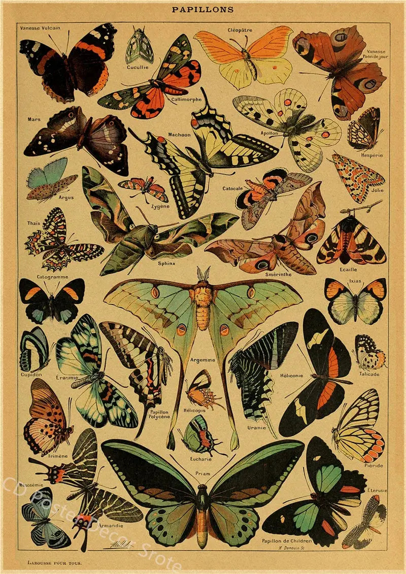Butterfly Insect Flower Mushroom Poster Botanical Educational Kraft Paper DIY Vintage Home Room Bar Cafe Decor Art Wall Painting June Wall Art
