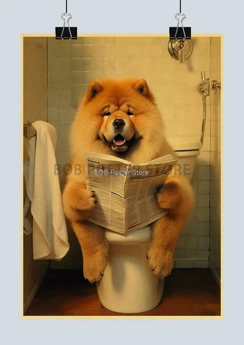 Animal Bathroom Toilet Funny Poster Kraft Paper Cat Dog Frog Art Home Decor Picture DIY Toilet Room Painting Wall Sticker Gift June Wall Art