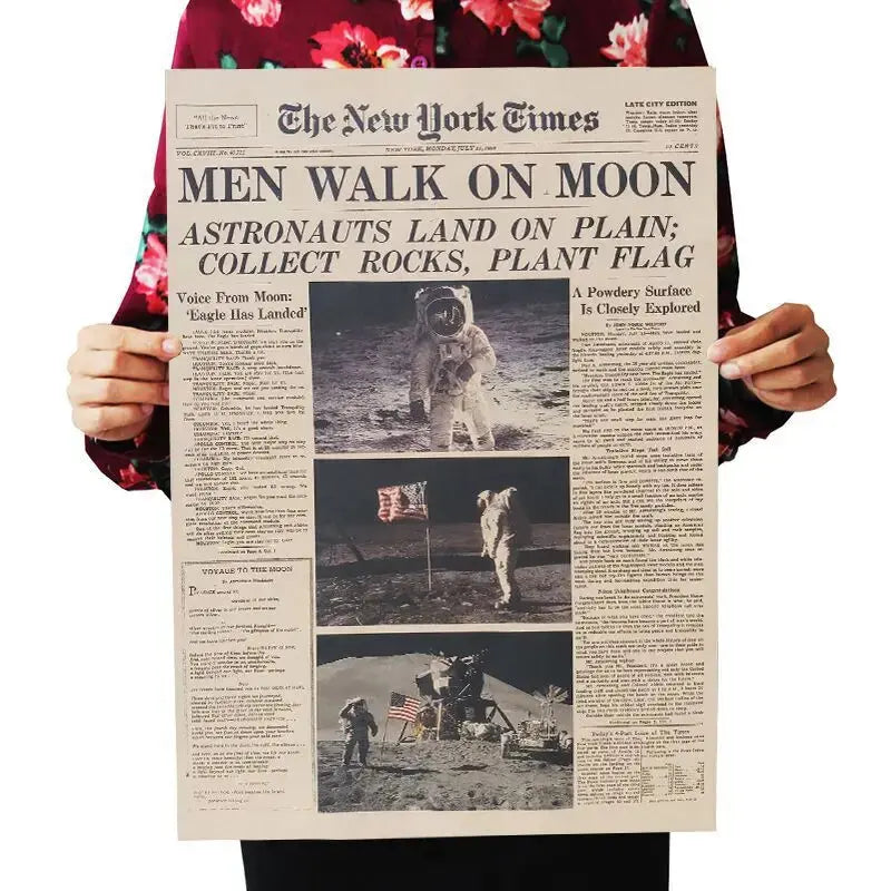 Vintage The Apollo 11 Moon Landing New York Times Poster Room Decoration Stickers Home Decor Kraft Paper Wall Sticker Posters June Wall Art