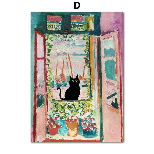 Funny Art Matisse Monet Black Cat Van Gogh Sunflowers Canvas Painting Posters and Prints Wall Pictures for Living Room Decor June Wall Art