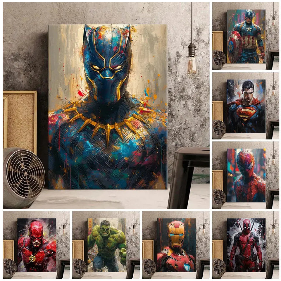 MINISO Poster Marvel Heroes Canvas Wall Art Print Spider-Man Captain America Hulk Art Mural Home Decor Birthday Christmas Gift June Wall Art