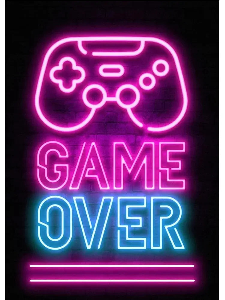 Neon Art Happy Gaming Zone Games Room Poster Print Canvas Painting Gamer Office Wall Art For Boy Bedroom Home Decor No LED June Wall Art