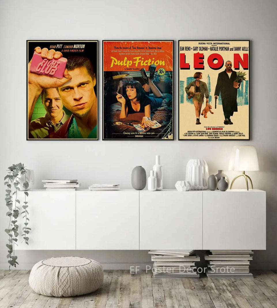 Vintage Movie Posters Retro Prints Fight Club/Leon Poster Classic Film Retro Home Room Cinema Decor Aesthetic Art Wall Painting June Wall Art
