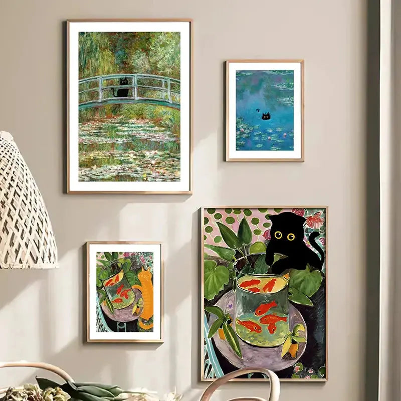 Funny Art Matisse Monet Black Cat Van Gogh Sunflowers Canvas Painting Posters and Prints Wall Pictures for Living Room Decor June Wall Art