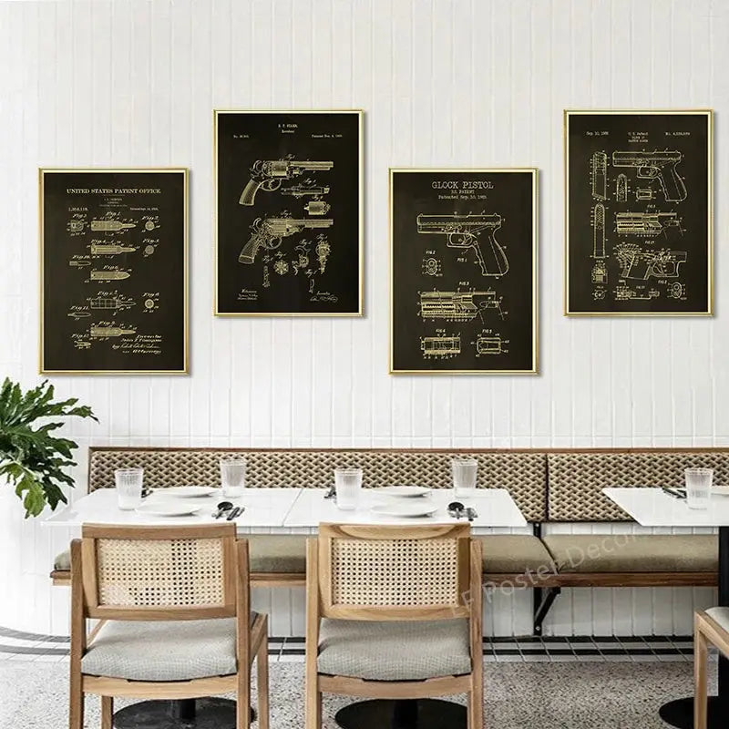 Gun Studies Posters Pistol/Rifle/Revolver Poster Home Room Club Decor Aesthetic Painting Handgun Vintage Prints Art Wall Picture June Wall Art