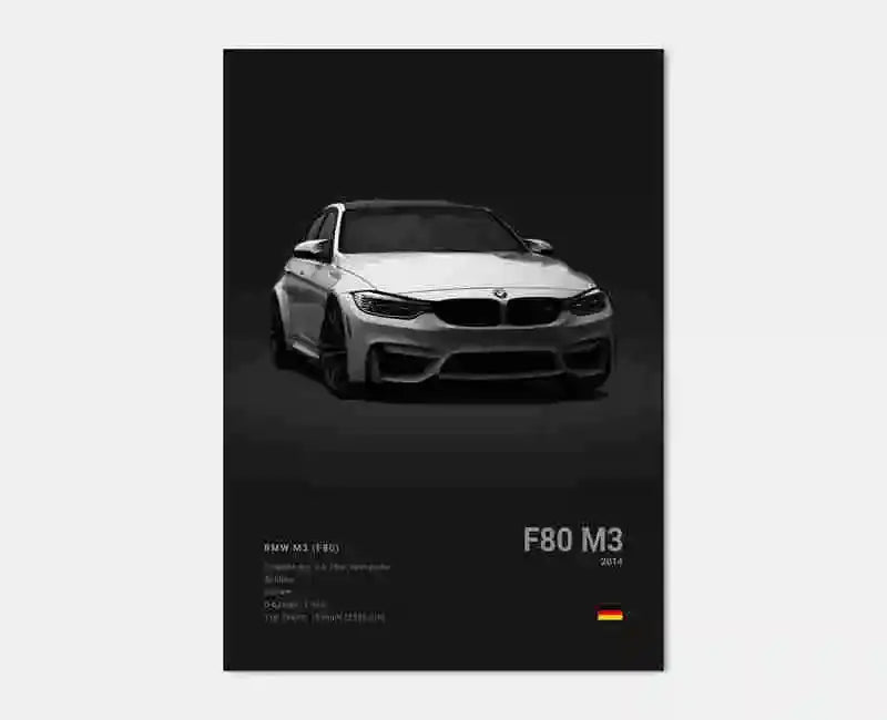 Pop Black And White Poster Wall Art Luxury Supercar F80 M3 M140 GTR HD Oil On Canvas Print Home Living Room Bedroom Decor Gift June Wall Art