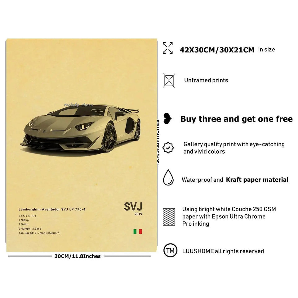 Vintage Luxury Performance Classic Car Sports Car Series Kraft Posters For Room Living Art Home Wall Decor Modern Pictures June Wall Art
