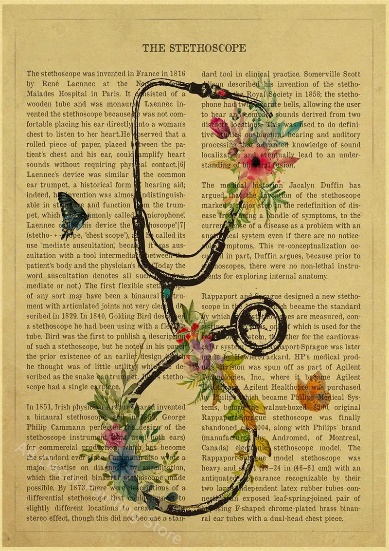 Human Heart/Lungs/Thorax/Cerebrum Anatomy with Flower and Description Posters Prints Retro Home Medical Decor Art Wall Painting June Wall Art