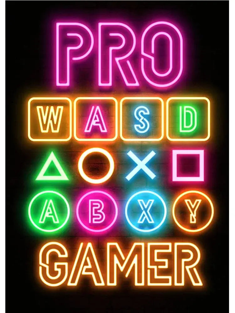 Neon Art Happy Gaming Zone Games Room Poster Print Canvas Painting Gamer Office Wall Art For Boy Bedroom Home Decor No LED June Wall Art