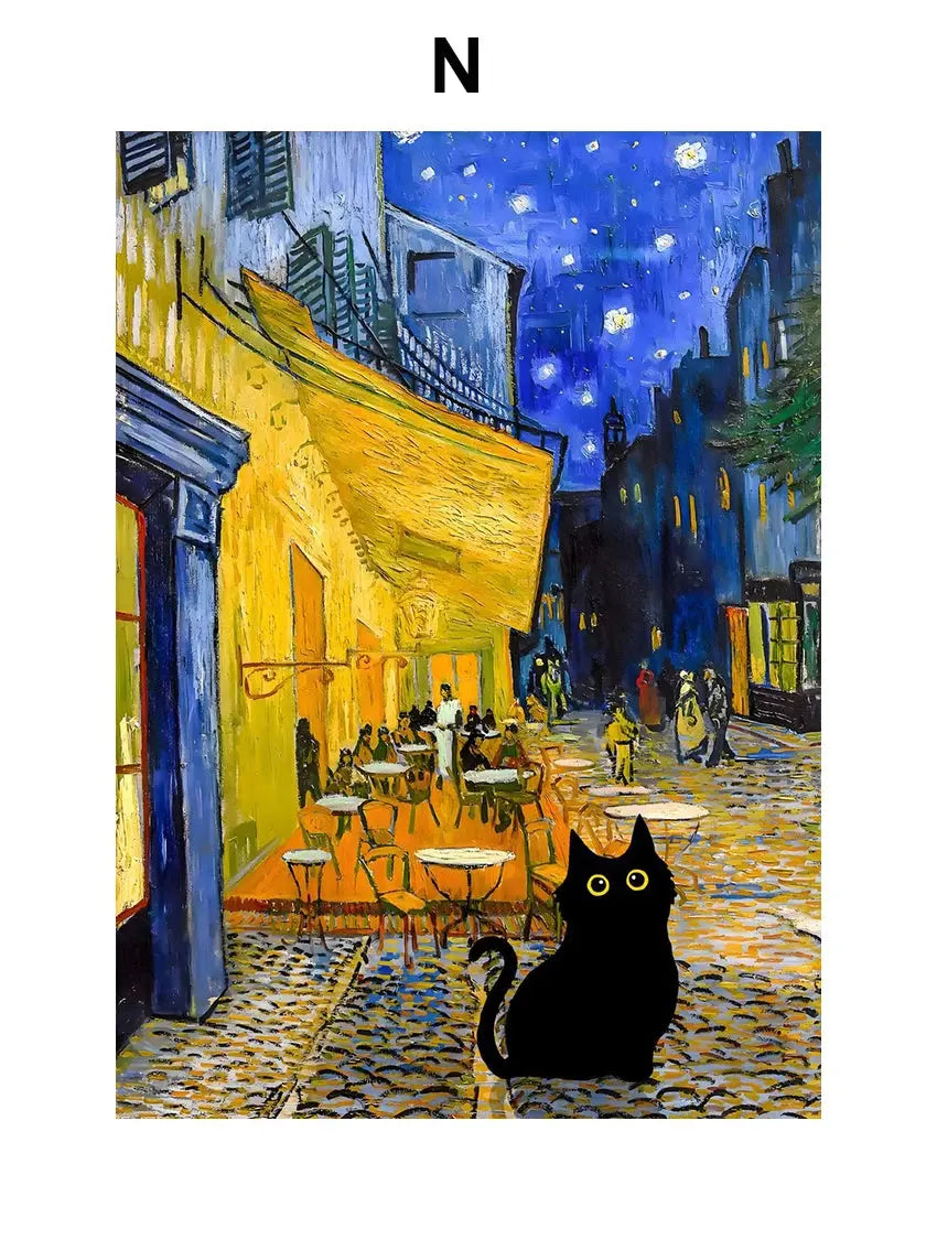 Funny Art Matisse Monet Black Cat Van Gogh Sunflowers Canvas Painting Posters and Prints Wall Pictures for Living Room Decor June Wall Art
