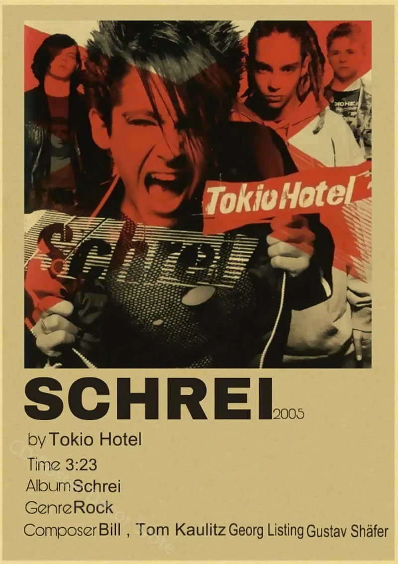 Tokio Hotel Poster German Rock Band Posters Retro Prints Nostalgic Art Wall Painting Vintage Room Home Decor Aesthetic Picture June Wall Art