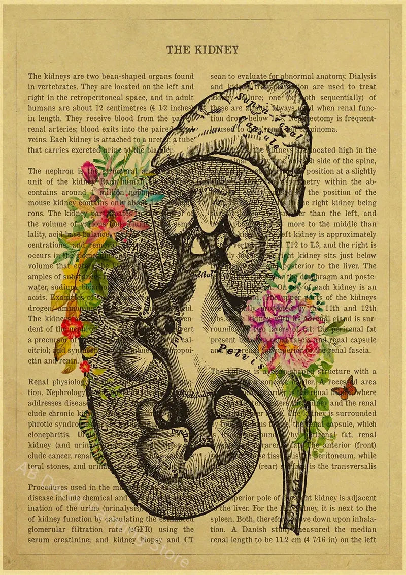 Human Heart/Lungs/Thorax/Cerebrum Anatomy with Flower and Description Posters Prints Retro Home Medical Decor Art Wall Painting June Wall Art
