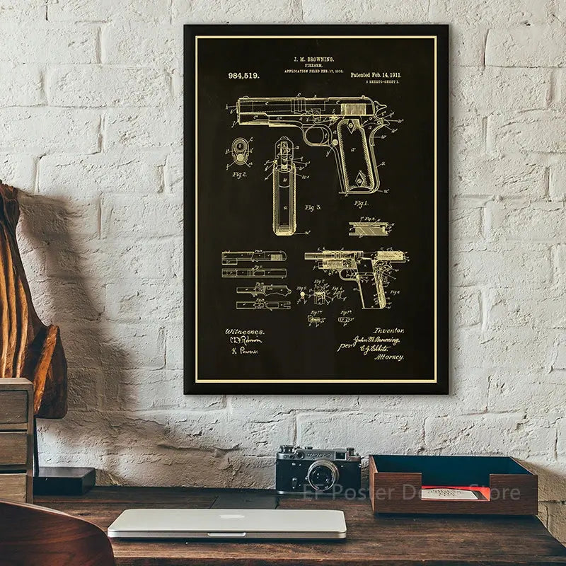 Gun Studies Posters Pistol/Rifle/Revolver Poster Home Room Club Decor Aesthetic Painting Handgun Vintage Prints Art Wall Picture June Wall Art