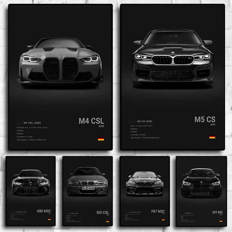 Pop Black And White Poster Wall Art Luxury Supercar F80 M3 M140 GTR HD Oil On Canvas Print Home Living Room Bedroom Decor Gift June Wall Art
