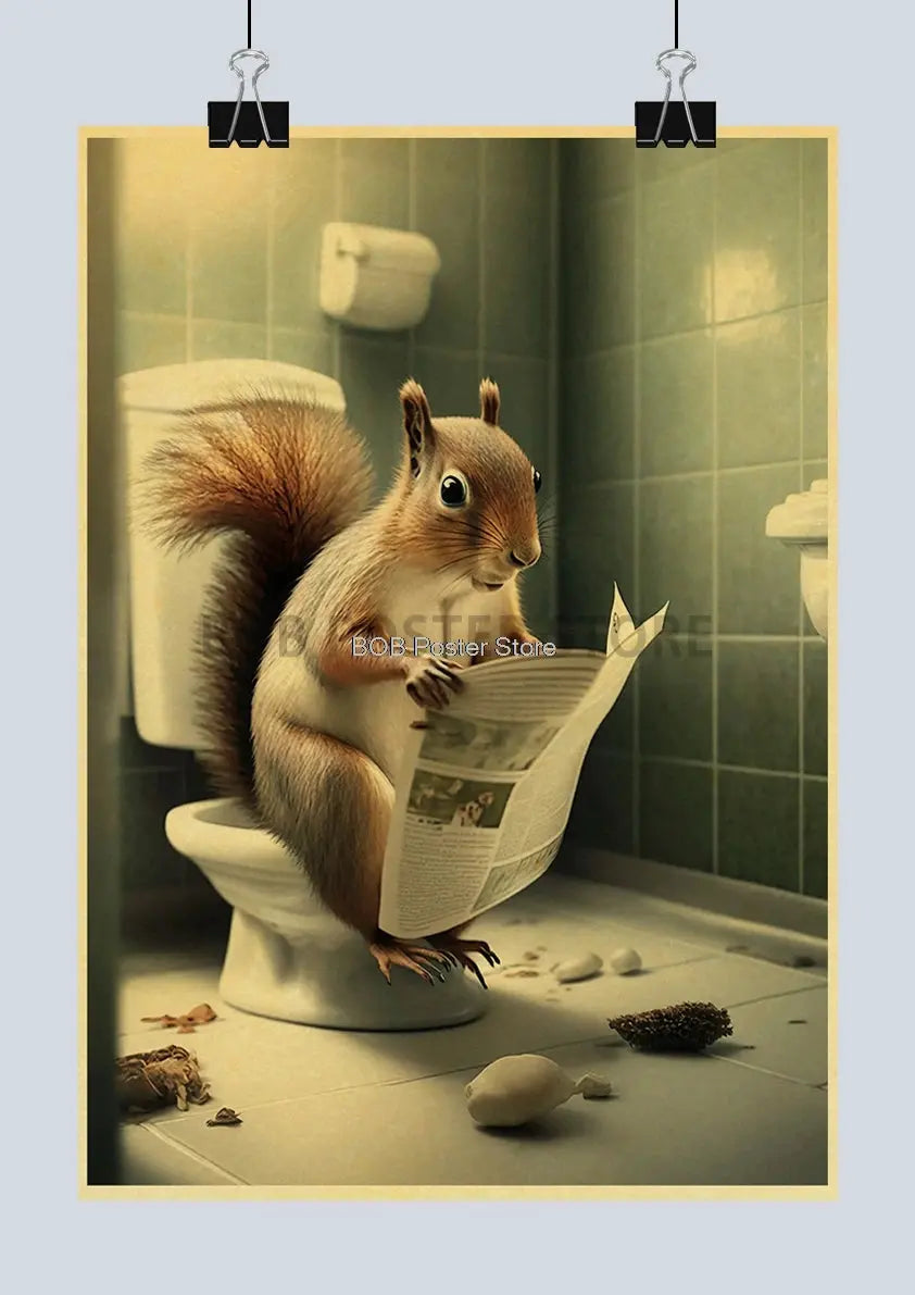 Animal Bathroom Toilet Funny Poster Kraft Paper Cat Dog Frog Art Home Decor Picture DIY Toilet Room Painting Wall Sticker Gift June Wall Art