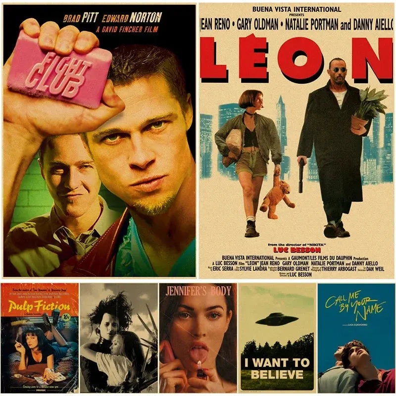 Vintage Movie Posters Retro Prints Fight Club/Leon Poster Classic Film Retro Home Room Cinema Decor Aesthetic Art Wall Painting June Wall Art