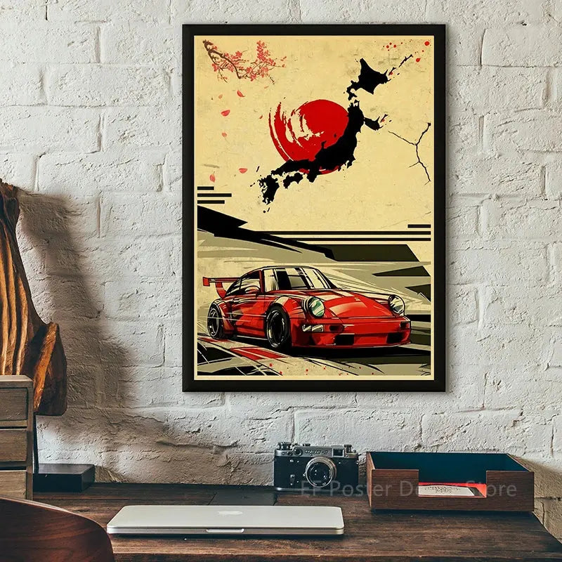Japanese Cars Samurai Poster Painting Japan Racing Home Club Decor Wall Picture Vintage Aesthetic Jdm Car Gtr Anime Moon Printis June Wall Art