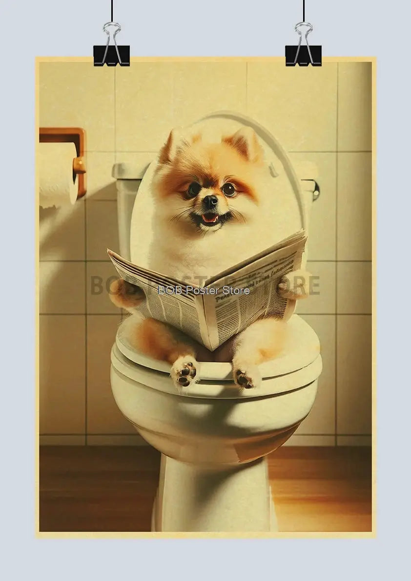 Animal Bathroom Toilet Funny Poster Kraft Paper Cat Dog Frog Art Home Decor Picture DIY Toilet Room Painting Wall Sticker Gift June Wall Art