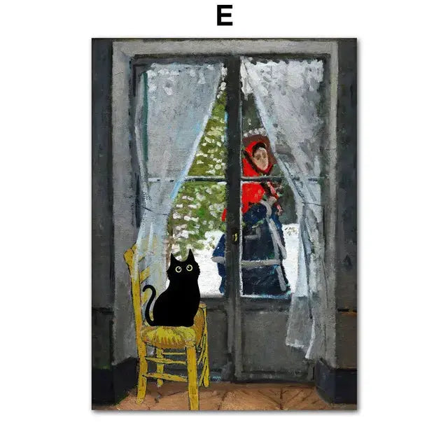 Funny Art Matisse Monet Black Cat Van Gogh Sunflowers Canvas Painting Posters and Prints Wall Pictures for Living Room Decor June Wall Art