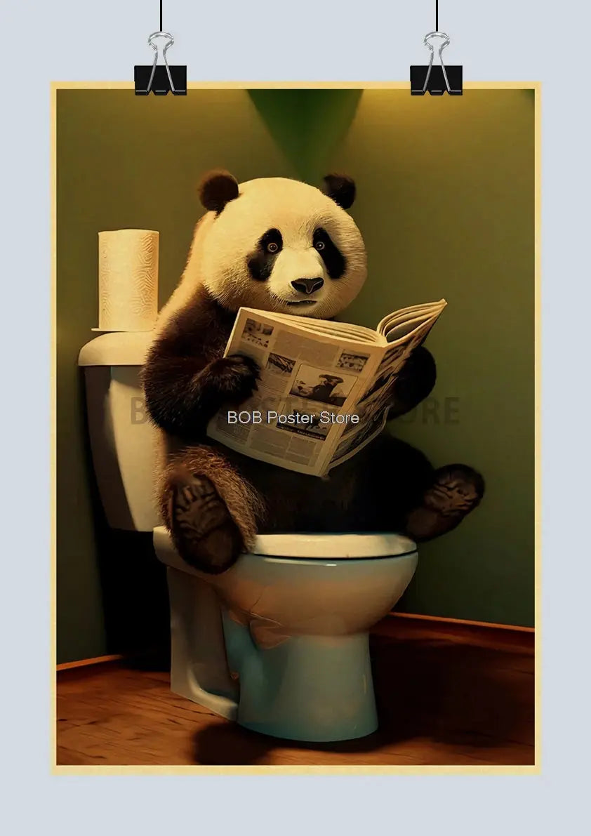 Animal Bathroom Toilet Funny Poster Kraft Paper Cat Dog Frog Art Home Decor Picture DIY Toilet Room Painting Wall Sticker Gift June Wall Art