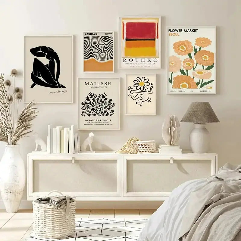 Abstract Yayoi Kusama Orange Wall Art Matisse Mark Rothko Posters and Prints Flower Market Canvas Painting Mural Decoration June Wall Art