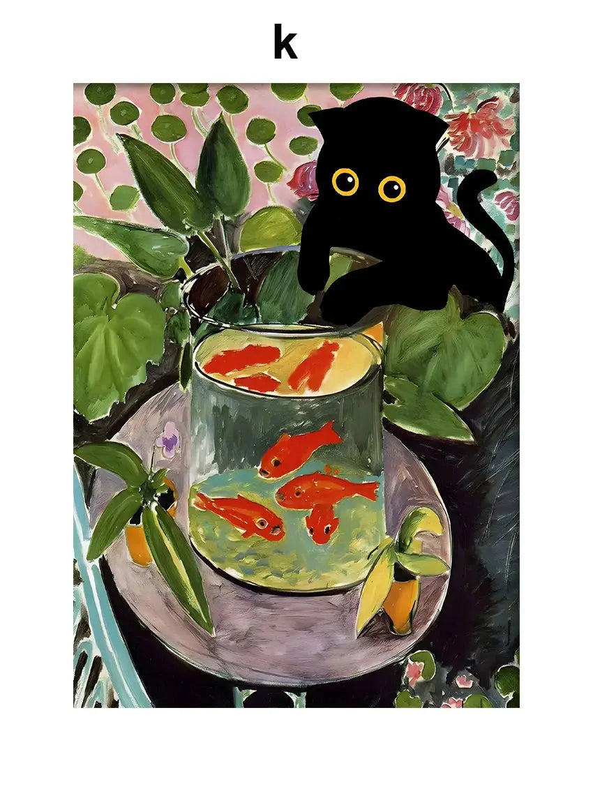 Funny Art Matisse Monet Black Cat Van Gogh Sunflowers Canvas Painting Posters and Prints Wall Pictures for Living Room Decor June Wall Art