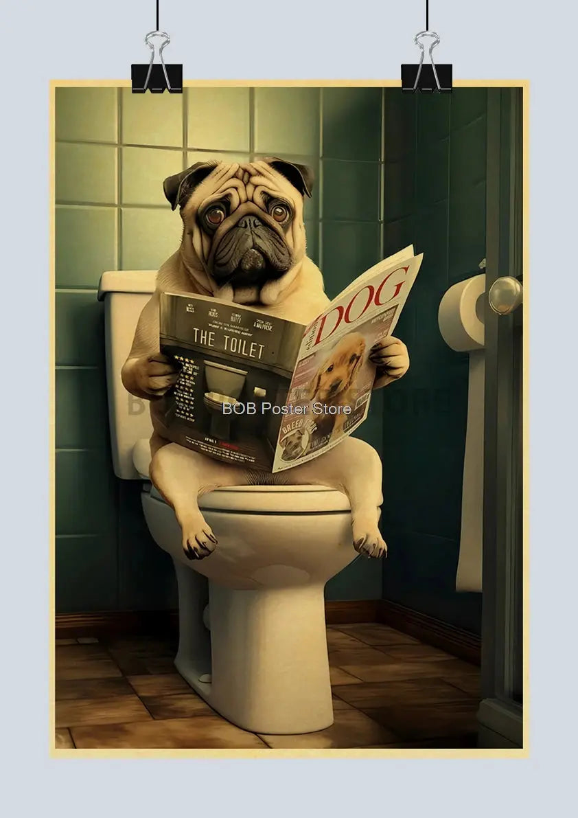 Animal Bathroom Toilet Funny Poster Kraft Paper Cat Dog Frog Art Home Decor Picture DIY Toilet Room Painting Wall Sticker Gift June Wall Art