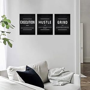 KAWAHONE Canvas Painting Wall Art, Grind Hustle Execution Motivational Wall Art Decoration Posters Prints for Living Room Bedroom, Office Decor, Gallery-Wrapped Canvas Art Set Framed Ready to Hang https://www.amazon.com/dp/B089XVKF61