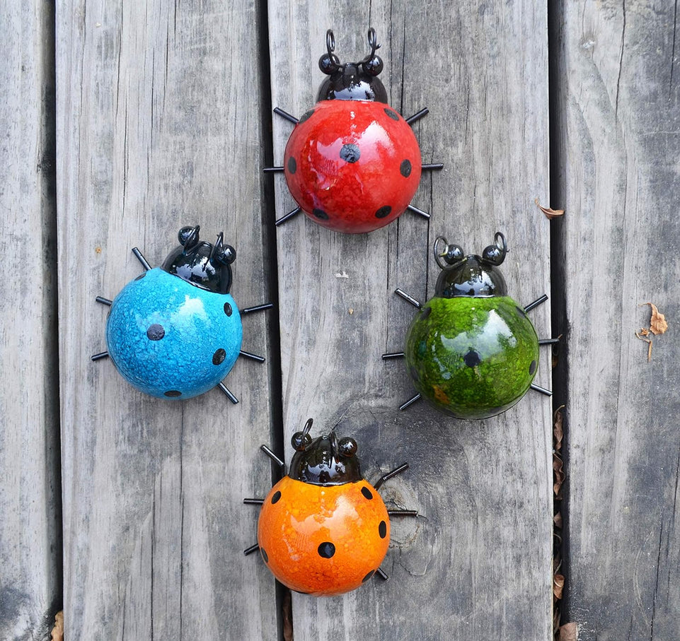 GIFTME 5 Metal Garden Wall Art Decorative Set of 4 Cute Ladybugs Outdoor Wall Sculptures https://www.amazon.com/dp/B07HF2Z653