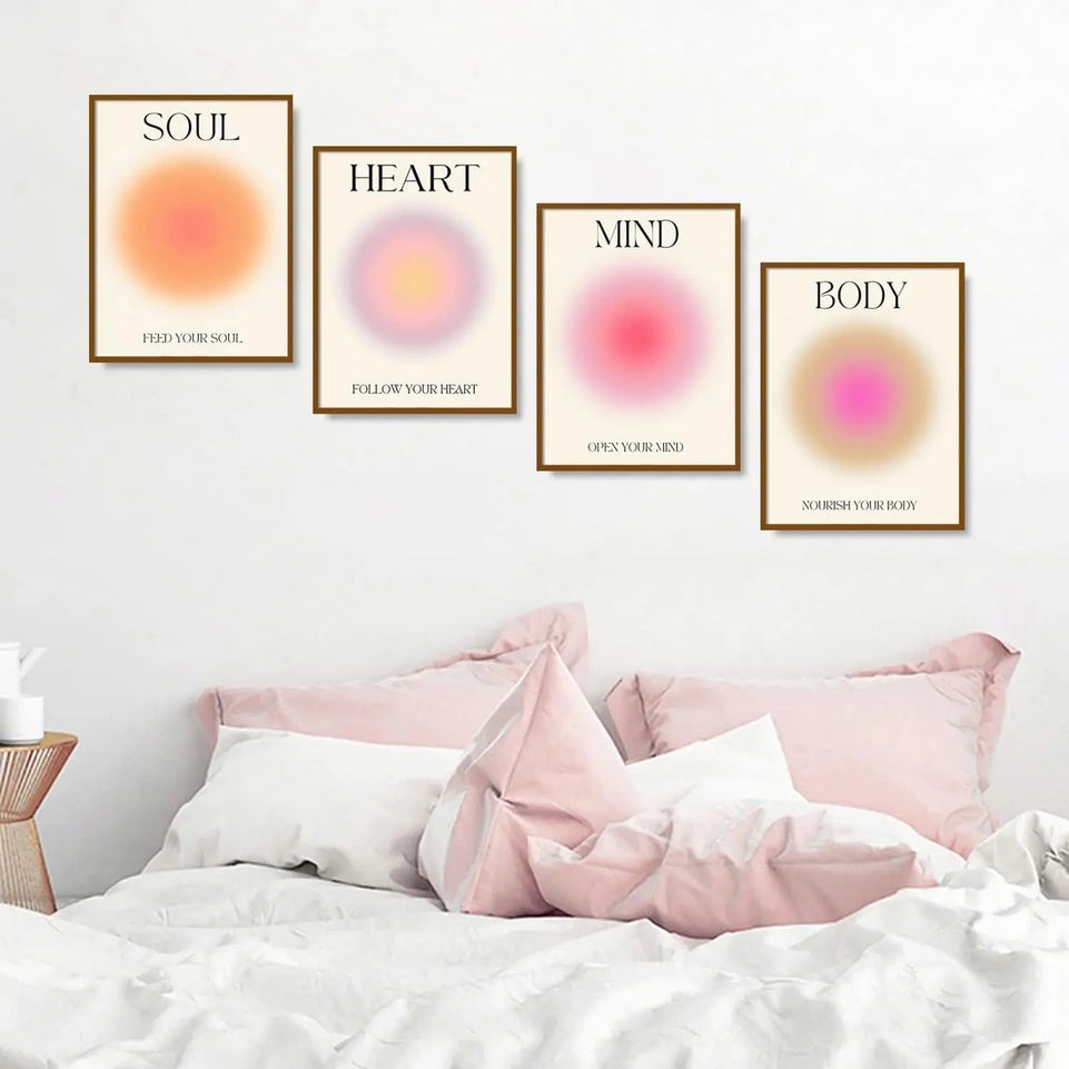 NCYEL 4 colorful abstract halo posters angel number positive energy inspirational language inspirational wall art bedroom girls room pink decoration living room bedroom apartment hotel dormitory 8x10 https://www.amazon.com/dp/B0BVLZQP2S