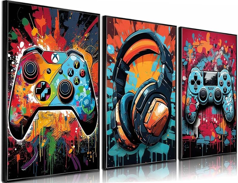 3Pcs Cool Gaming Wall Art Retro Video Game watercolor Posters Pictures Colorful Neon Gamepad Canvas Painting Prints for Boys Room Kids Game Room Bedroom for Boys Home Decoration 12x16in Unframed https://www.amazon.com/dp/B0CP7W91H7