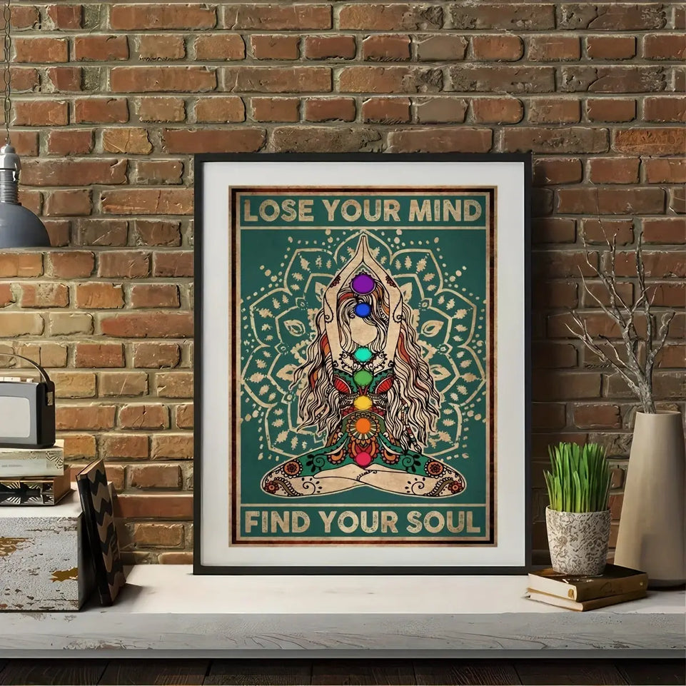 1pc Vintage Gyspy Girl Yoga Pose Wall Art for Home Decor - Lose Your Mind, Find Your Soul - Retro Canvas Poster with No Frame June Wall Art