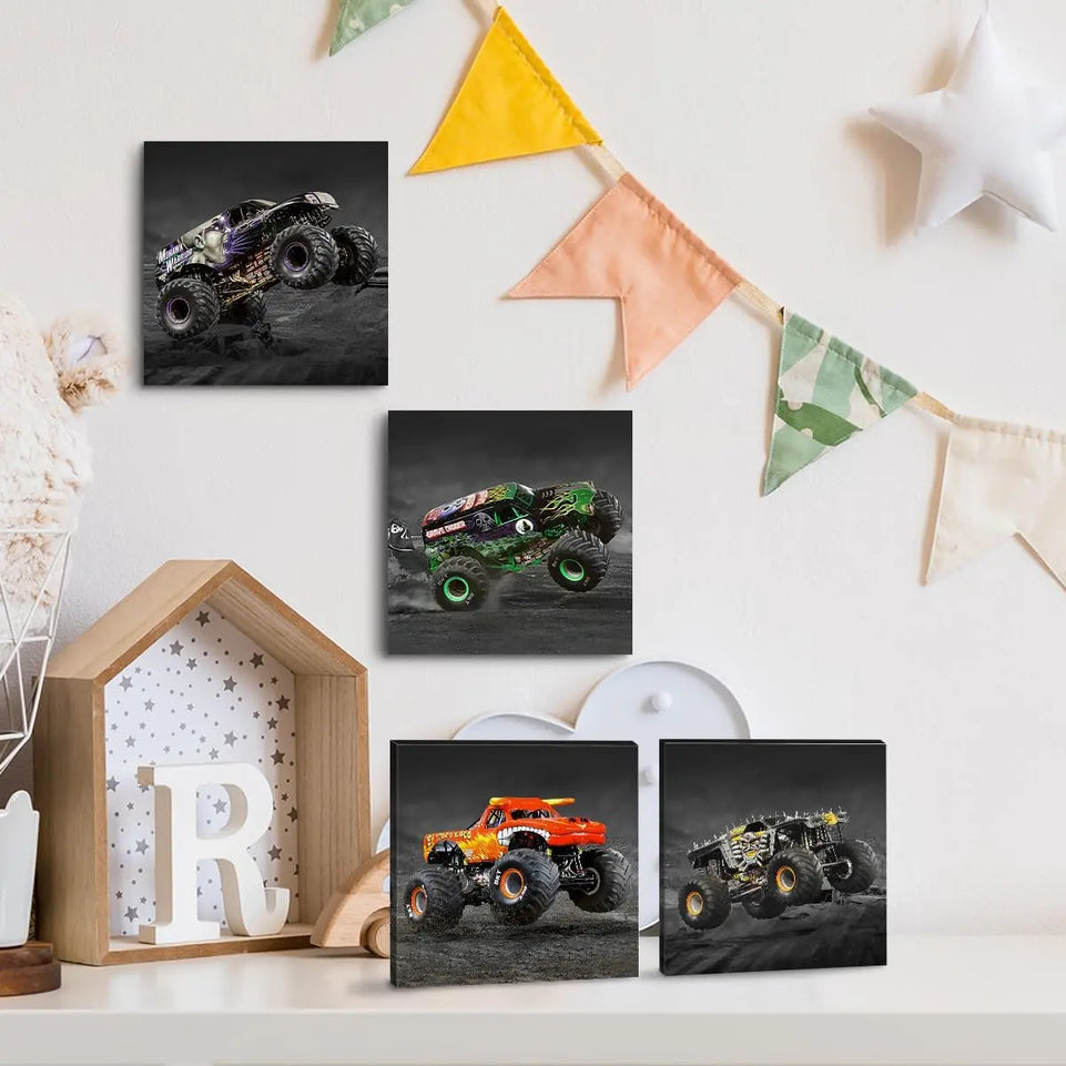 4PC Car Room Decor Truck Canvas Wall Art Framed Boys Room Decor Watercolor Cartoon Car Color Racing Vehicle Painting Garage Wall Decor Modern Canvas Prints for Playroom Farmhouse Men Living Room Home https://www.amazon.com/dp/B0C7KR9V76