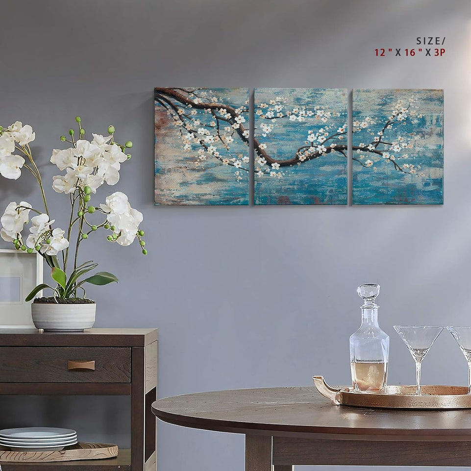 3 Piece Wall Art Hand-Painted Framed Flower Oil Painting On Canvas Gallery Wrapped Modern Floral Artwork for Living Room Bedroom Décor Teal Blue Lake Ready to Hang 12"x16"x3 Panel https://www.amazon.com/dp/B07RPLB9CH