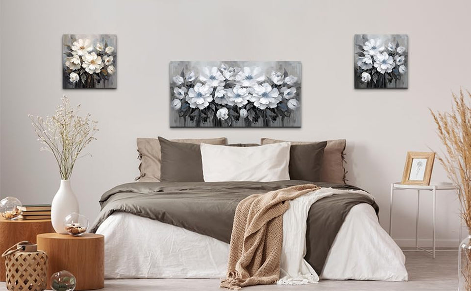 AnZhongArt Bathroom Wall Art,Flower Wall Art,Canvas Wall Art,Small wall Art Gray and White and Blue Flower Wall Art-Floral Canvas Wall Art, Bedroom Office Flower Wall Art Decoration,12x12 inches https://www.amazon.com/dp/B0CR7H4SQ4