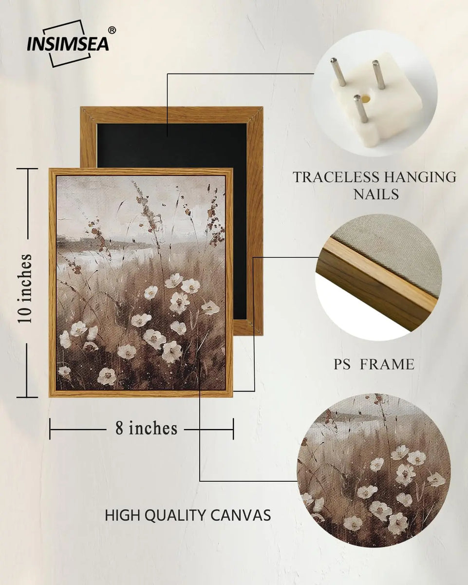 InSimSea Framed Wall Art for Living Room Landscape Canvas Wall Decor Meadow with Flowers Vintage Paintings Classical Wildflower Field Scene Boho Floral Pictures Decor Gifts for Bathroom Bedroom 8x10in https://www.amazon.com/dp/B0D1YFGWX7